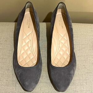 Cole Haan Women's Gray Suede with wood grain wedge heel, size 10